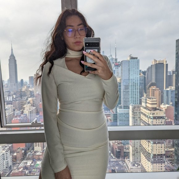 White High Neck Cut Out Midi Dress - Picture 4 of 6